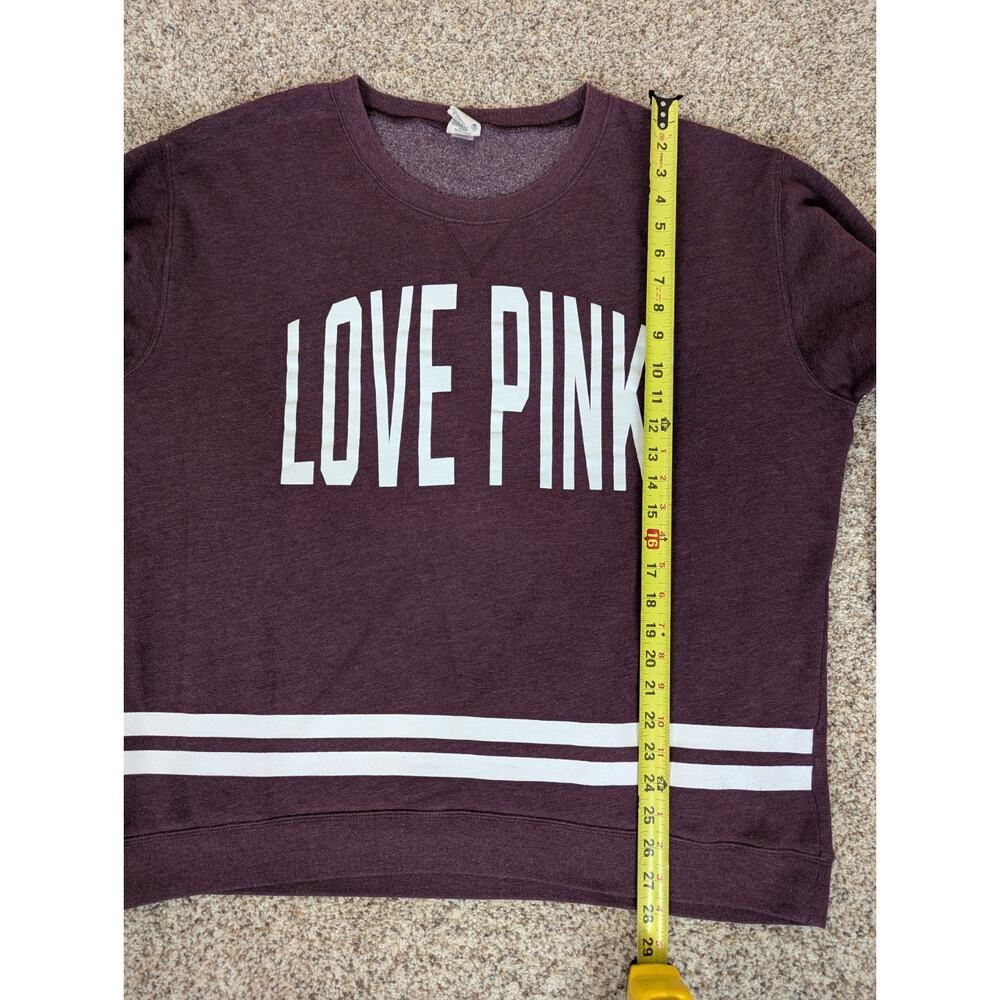 Pink Victoria's Secret Burgundy Oversized Boyfriend Varsity Crew Neck Love Pink - Picture 6 of 9